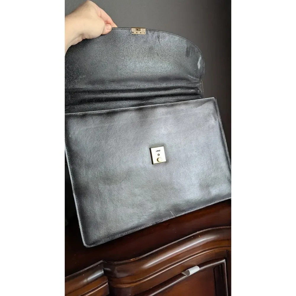 Amiet Swiss Leather Briefcase Portfolio Attache Bag Black Vtg Business